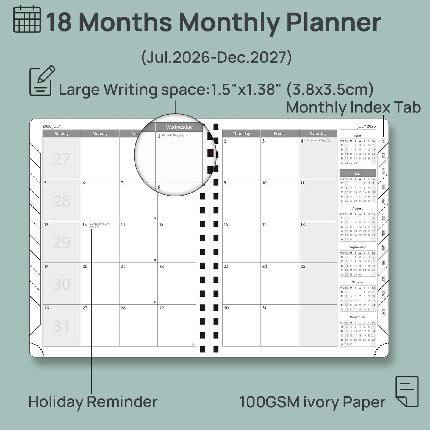 POPRUN 2026-2027 Monthly Planner, 6.5" x 8.5", 18 Month Calendar (July 2026 to December 2027) with Expense Tracker, Notes Pages, Sprial Bound, Leather Softcover - Magenta