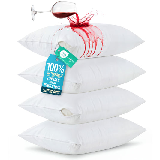 Beddora 4 Pack Pillow Protectors King Size – Waterproof Zippered Pillow Case Covers, Bed Bug & Dust Mite Proof Pillow Encasements 20 x 36 Inces, Soft Noiseless Waterproof Pillow Covers for Sleeping