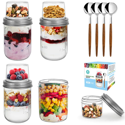 shopwithgreen Overnight Oats Jars with Lids（16oz+4oz 4 Pcs）Dual-Laryer Chia Pudding Jar with Dry and Wet Separation, Yogurt Parfait Contianer for Oatmeal Cereal Nut Fruit, Glass Meal Prep Jars