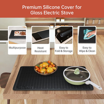 Silicone Electric Stove Top Cover Mat - 28"x20"Ceramic Stove top Cover, Heat Resistant Glass Cooktop Cover, Flat RV Range Stovetop Protector, Extra Large Silicone Dish Drying Mat - BLACK