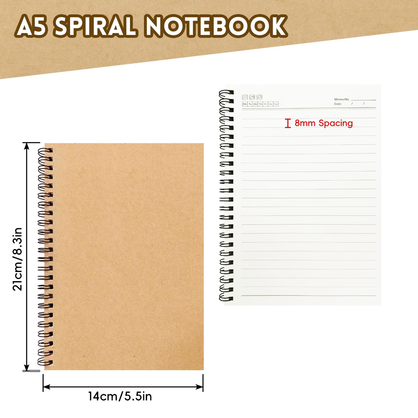 12 Pack A5 Spiral Notebook, College Ruled Journals 8.3" x 5.5", 120 Pages Lined Writing Pads