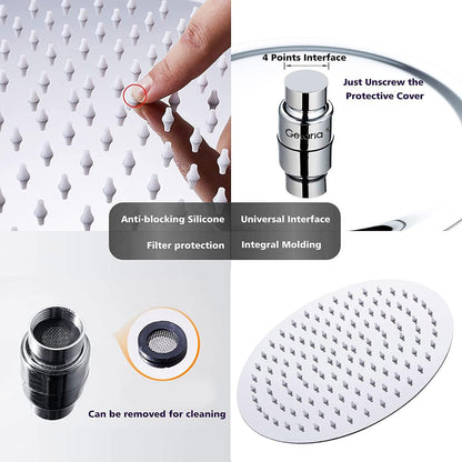 Rainfall Shower Head,8" Round Stainless Steel Rain Shower Heads with Anti-Limescale Nozzles Waterfall ShowerHead, Ultra-Thin Desigh Shower Rain Head with Adjustable Angles