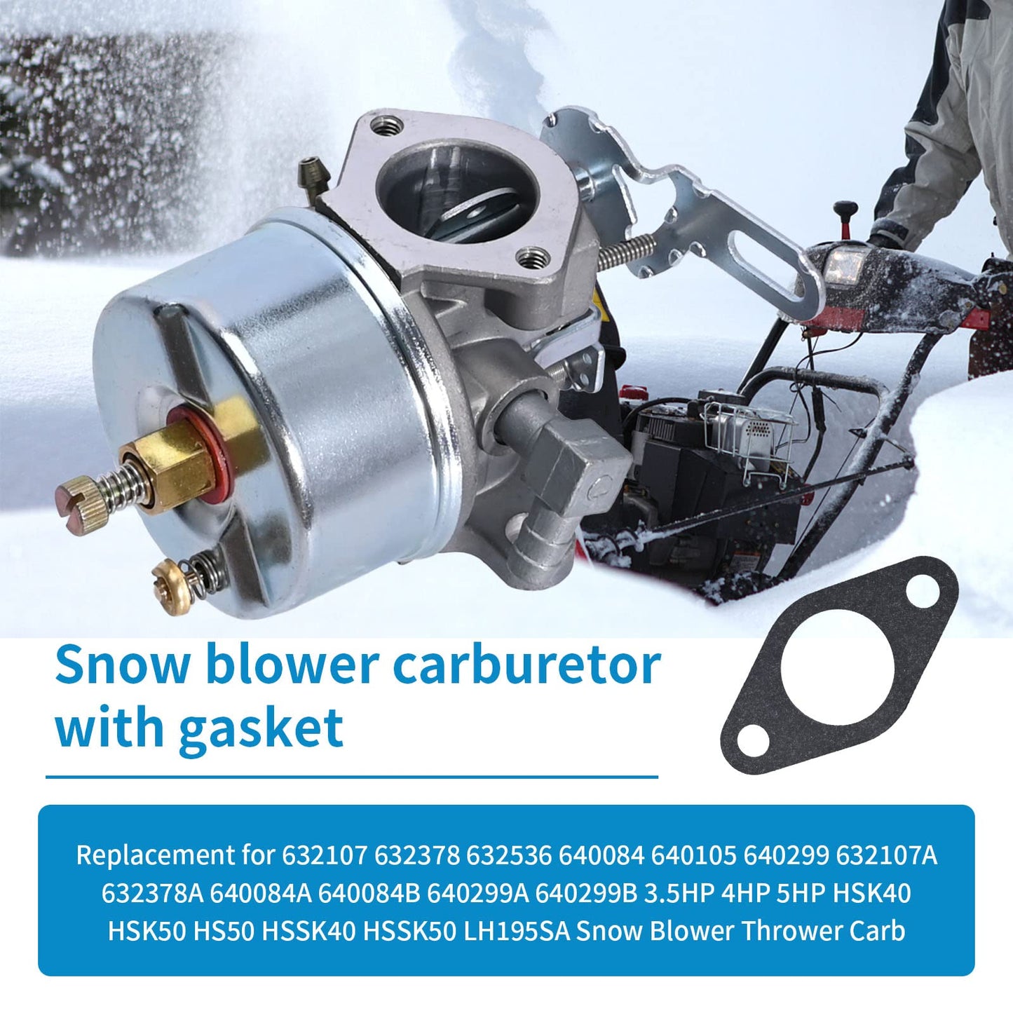 CADUFUELLY Adjustable Carburetor for Tecumseh 632107 640084B 3.5HP 4HP 5HP HSK40 HSK50 HS50 HSSK40 HSSK50 LH195SA Engines Snowblower Carburetor with Gasket