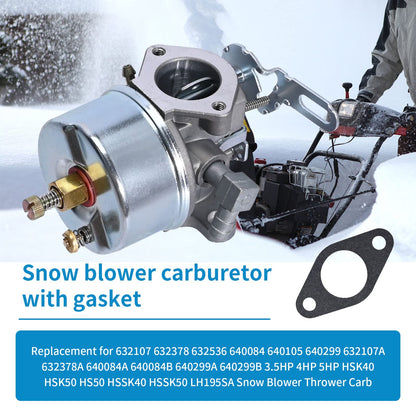 CADUFUELLY Adjustable Carburetor for Tecumseh 632107 640084B 3.5HP 4HP 5HP HSK40 HSK50 HS50 HSSK40 HSSK50 LH195SA Engines Snowblower Carburetor with Gasket