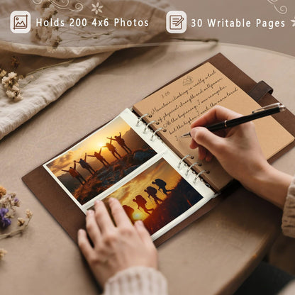Artmag Photo Album 4x6 200 Photos, Thick Leather Cover Picture Album with 30 PCS Kraft Writing Paper Holds 200 Horizontal Photos for Family Wedding Anniversary (Brown)
