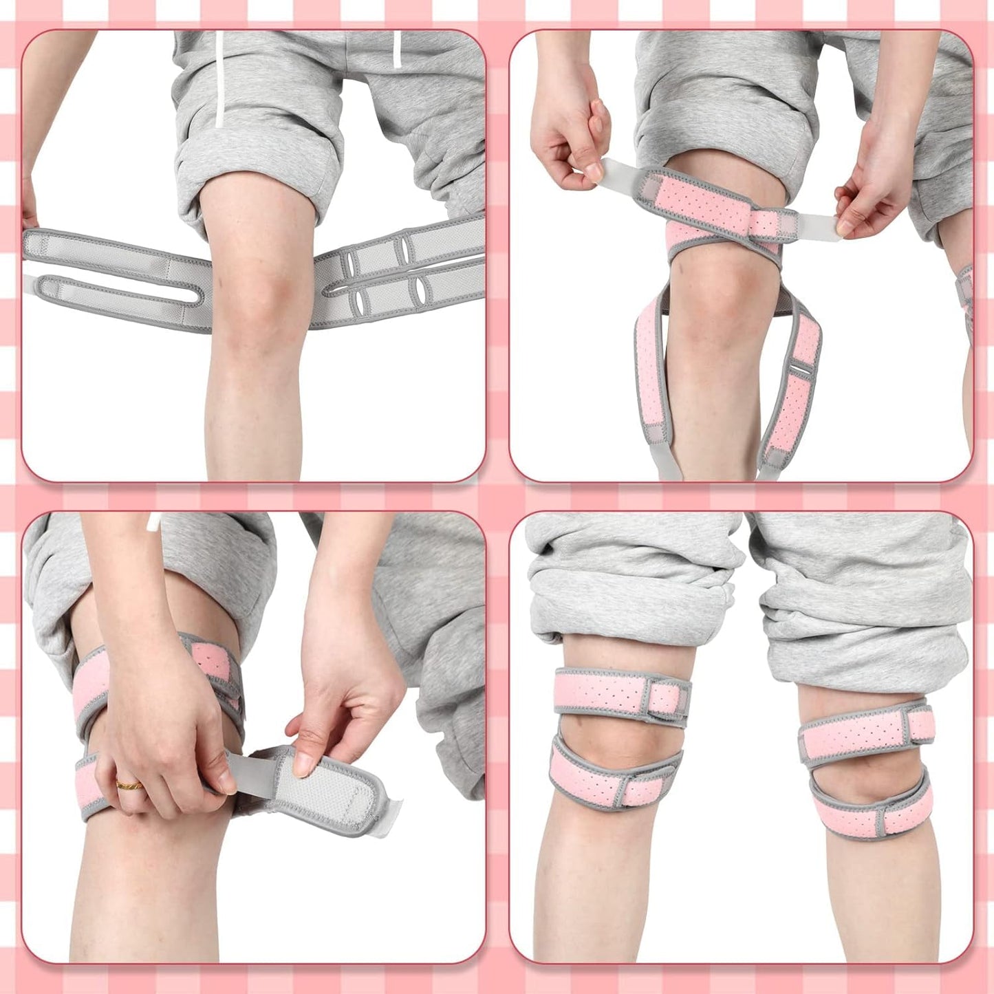 Patellar Tendon Support Strap, Dual Knee Brace with Silicone Insert, Adjustable Compression Neoprene Knee Strap for Running, Arthritis, Jumper, Tennis Injury Recovery - 1 Pair, Pink