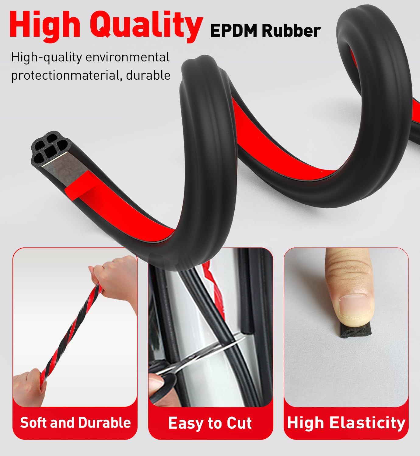 CHUANJI Universal Car Door Seal Strip 32.8ft Rubber Automotive Weather Stripping for Soundproofing and Sealing - Fits Car, RV, Hood Cover (32.8 Feet Long)