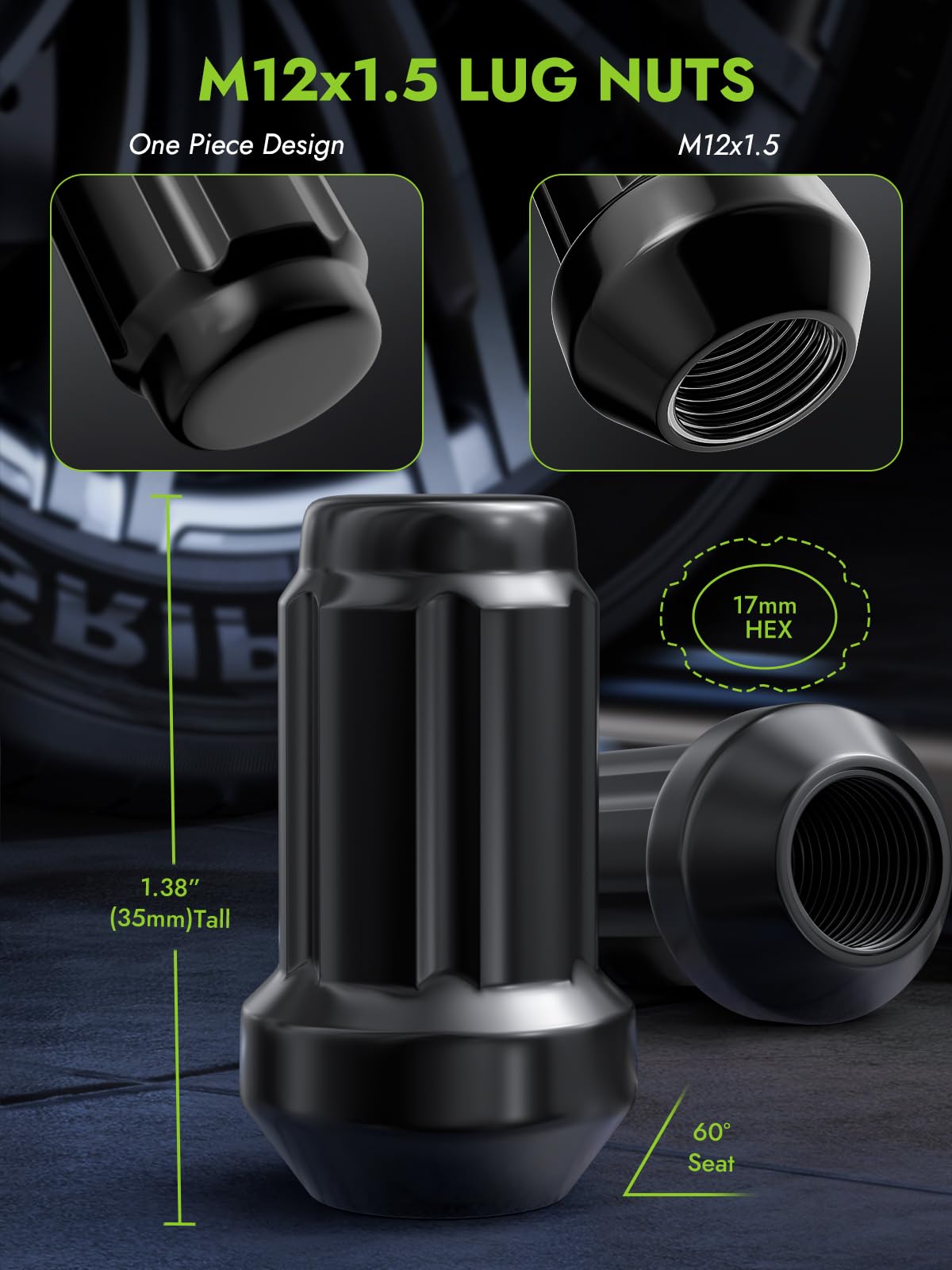 AUTOPTIM M12x1.5 Spline Lug Nuts - Replacement for Honda Accord CRV Civic Pilot Chevy Impala Malibu Acura Aftermarket Wheel, Black 20pc 6 Point Closed End Short Nuts with 1 Socket Key