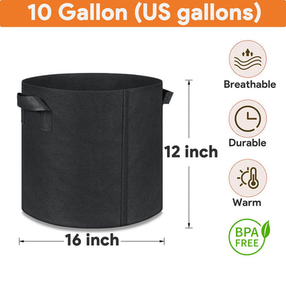CGLEAM Grow Bags 10 Gallon 5 Pack Large Fabric Pots Heavy Duty 300g Thickened Nonwoven Grow Bags with Handles for Vegetables Fruits Flowers Plants Indoor Outdoor(16" Dia x 12" H)