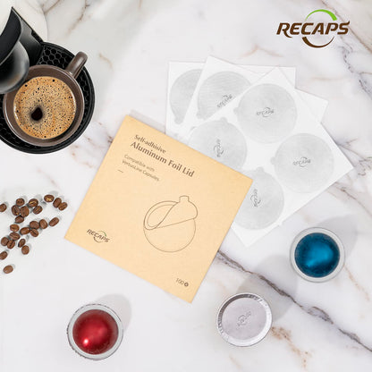 RECAPS Aluminum Foil Lids to Reuse Coffee Pods Reusable Coffee Filter Refillable Filter Compatible with Nespresso VertuoLine Vertuo 200 Pcs 62mm(Coffee Pods Excluded)