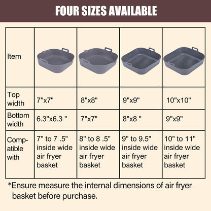 Golden Associate Silicone Liners Square for Air Fryer, 2 Pcs Non-stick Food-grade Reusable Basket Silicone Pot Baking Tray Airfryer Accessories, Top Size 10 inches, Bottom Size 9 inches