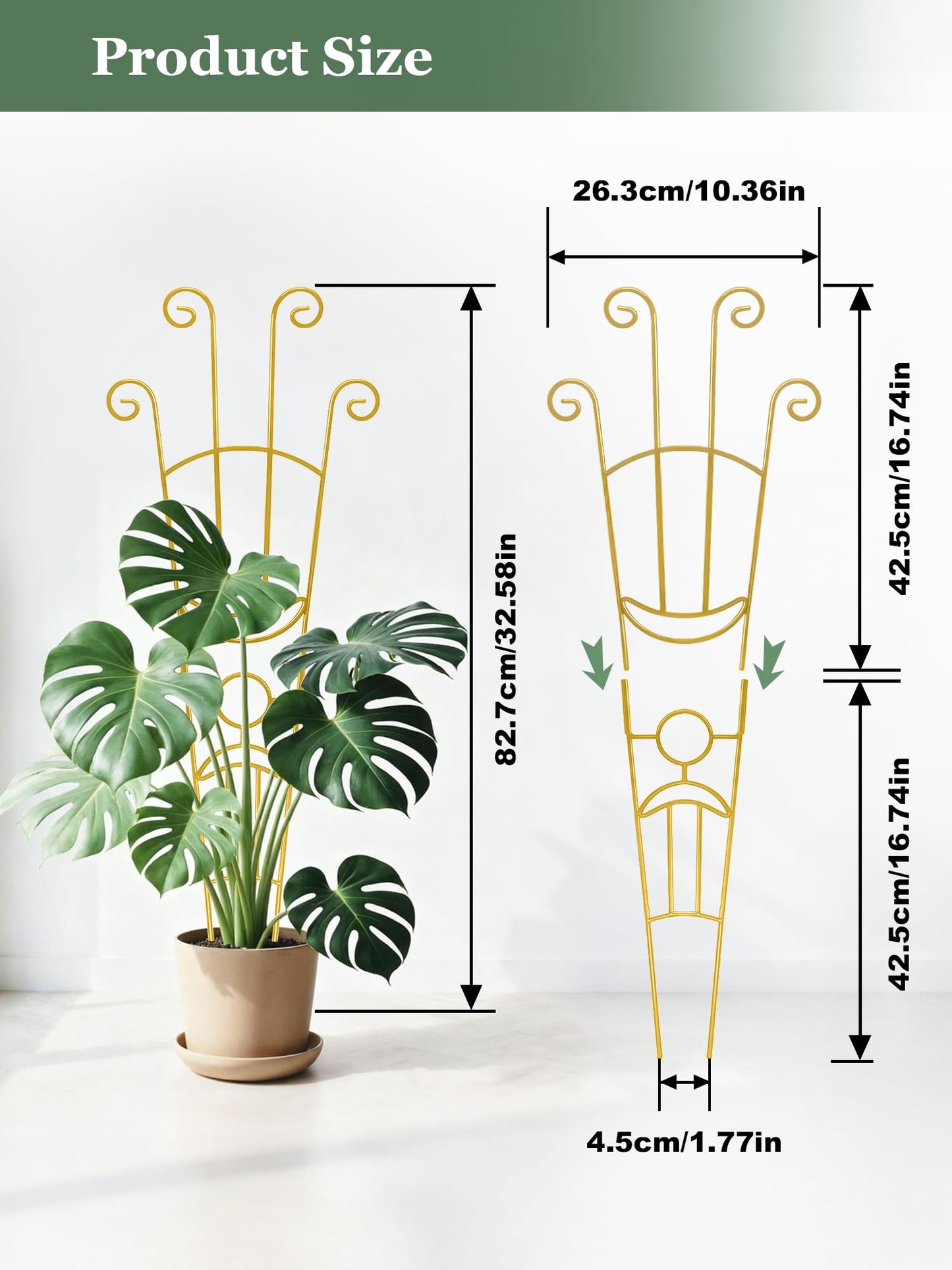 2 Pack Large Metal Trellis for Potted Plants, 33 Inch Monstera Plant Support Stakes for Indoor Climbing Plants, Expandable Garden Pothos Vine Snake Climber Outdoor(Gold)