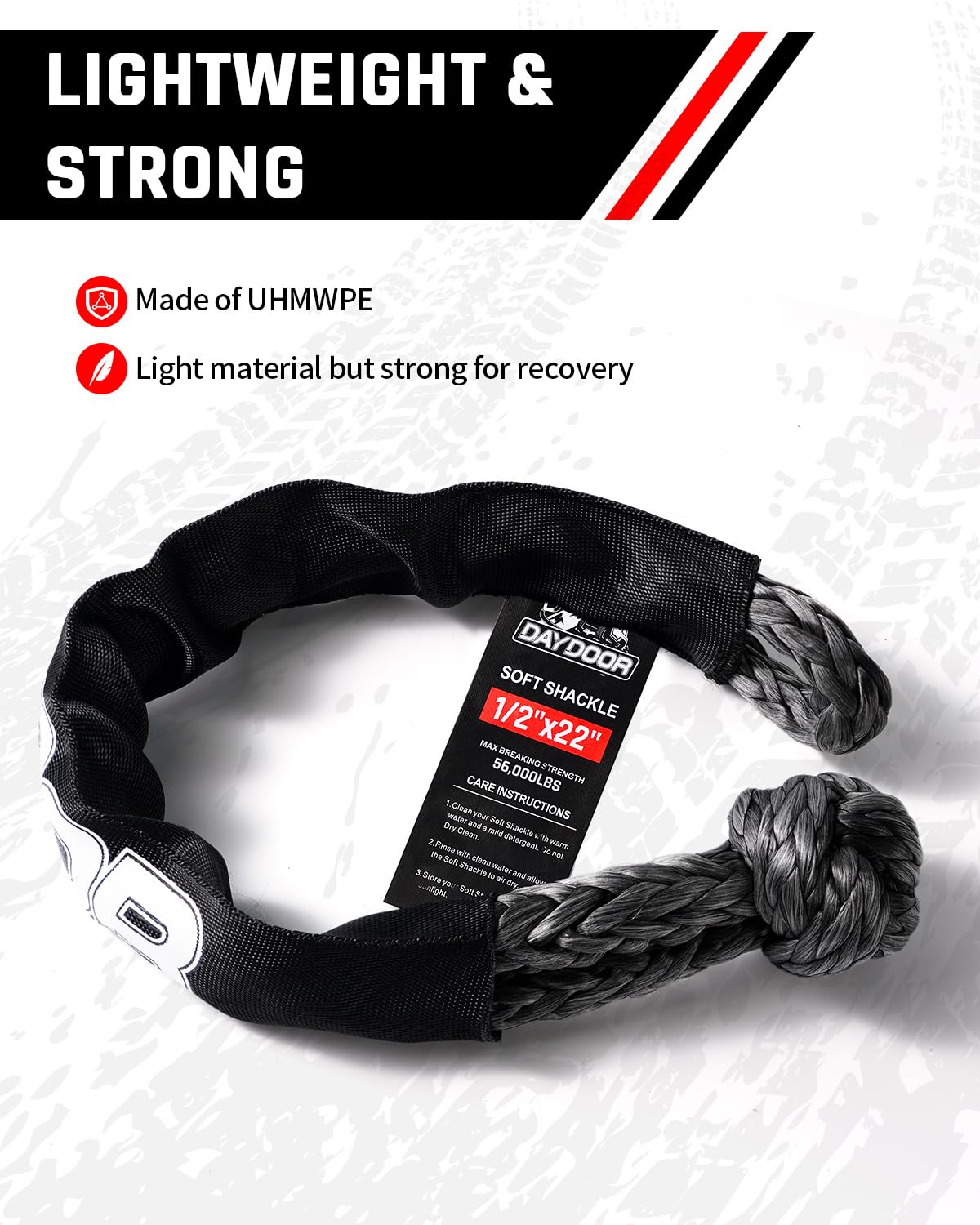 DAYDOOR 56,000 LBS Soft Shackles, 1/2" x 22" (2-Pack) Rope Shackles for Recovery, Winch Accessory for Jeep Wrangler, Bronco, 4Runner, Tacoma, ATV/UTV/Jeeps/SUVs, 4x4 Off-Road(Gray)