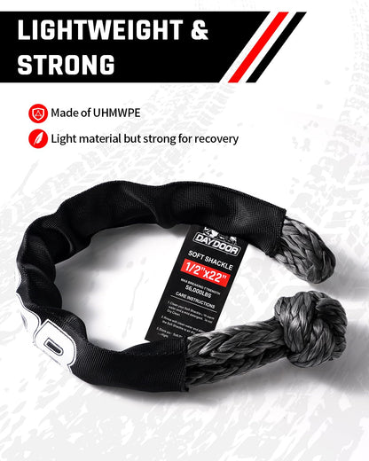 DAYDOOR 56,000 LBS Soft Shackles, 1/2" x 22" (2-Pack) Rope Shackles for Recovery, Winch Accessory for Jeep Wrangler, Bronco, 4Runner, Tacoma, ATV/UTV/Jeeps/SUVs, 4x4 Off-Road(Gray)