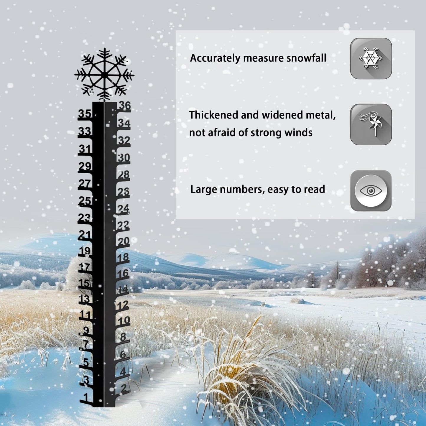 36 inch Snow Gauge Outdoor, Large Snow Measuring Gauge, Winter Snow Measuring Stick, Xmas Snow Depth Measure Rod, Iron Art Snow Gauge for Yard, Lawn and Garden, Christmas Snow Ruler, Easy to Read