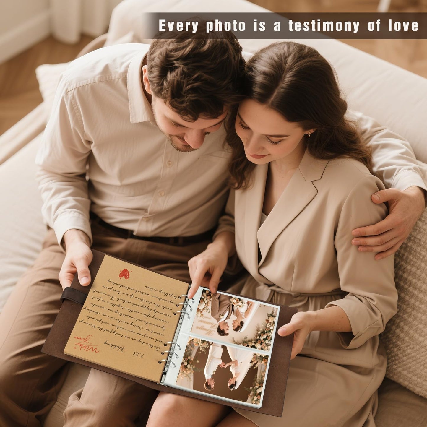 Artmag Photo Album 4x6 200 Photos, Thick Leather Cover Picture Album with 30 PCS Kraft Writing Paper Holds 200 Horizontal Photos for Family Wedding Anniversary (Brown)
