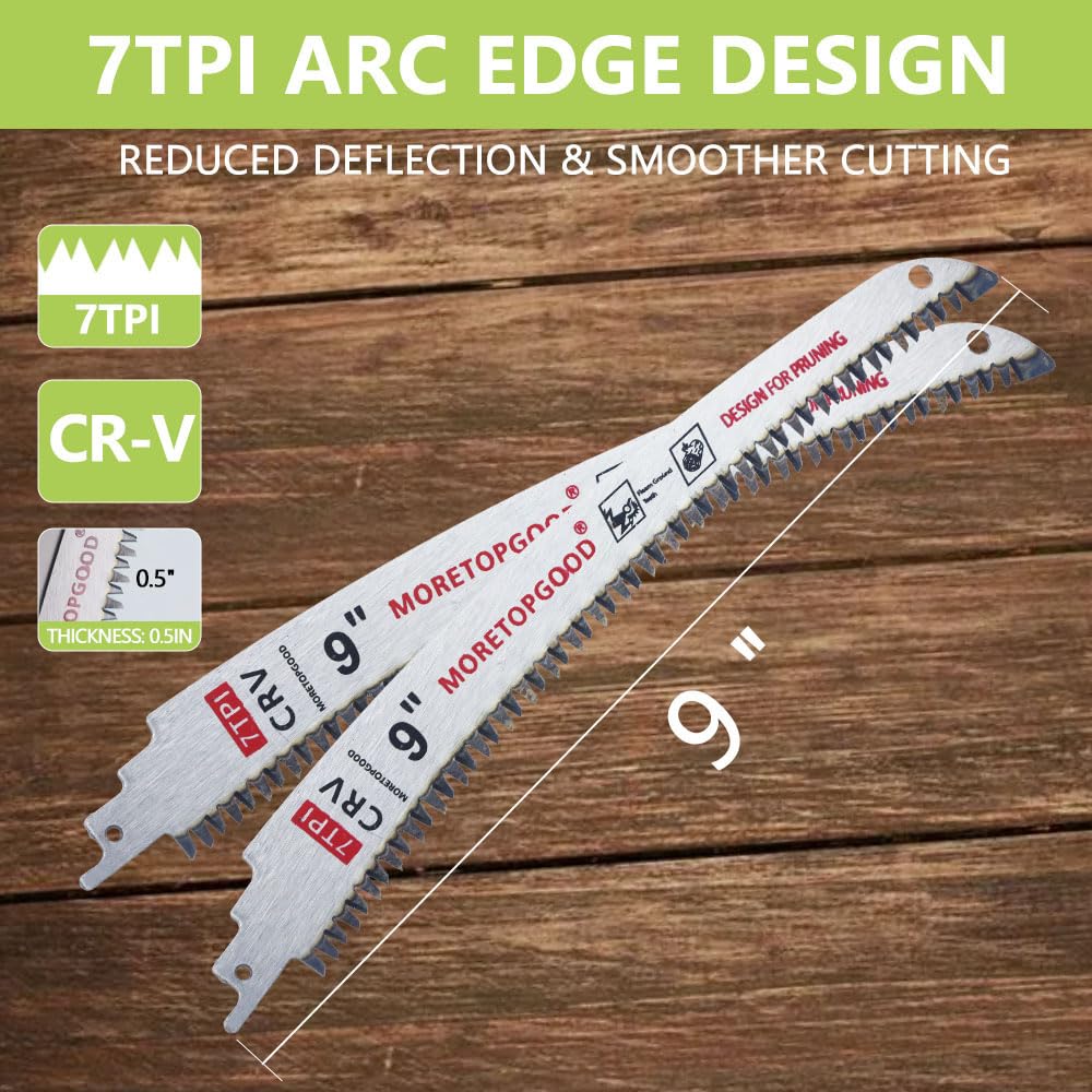 MORETOPGOOD 9” Arc Edge Reciprocating Saw Blade, 7TPI Japanese Teeth with Curved Edge Wood Pruning Saw Blades for Tree Trimming, Wood Cutting (3 Pack)
