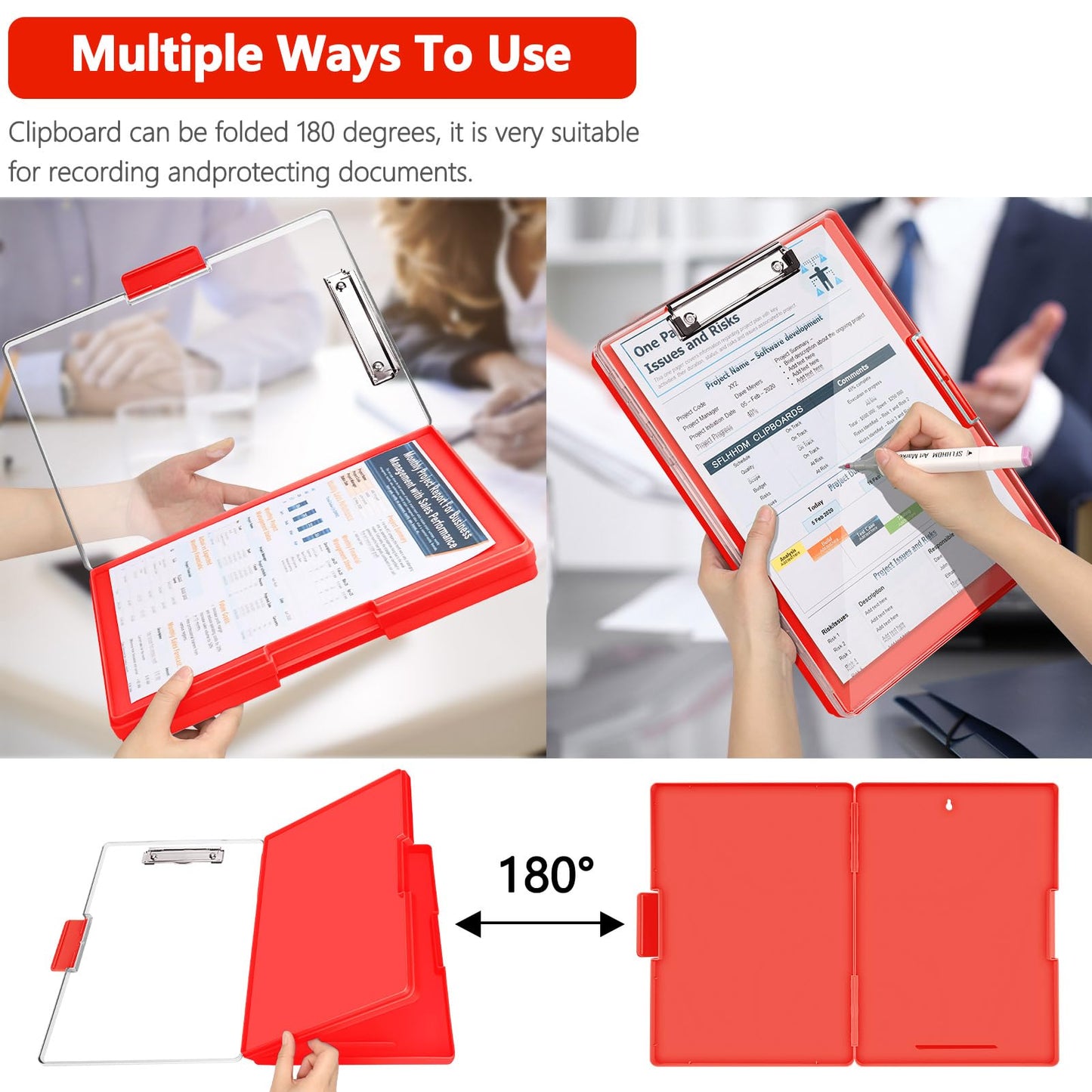 SFLHHDM Clipboard with Storage,Heavy Duty Clip Boards 8.5x11 with 2 Storage Case,Clear Visible Top Panel Storage Clip Board,Side Opening Board,Nursing Clipboards Folder Case for Office-Red