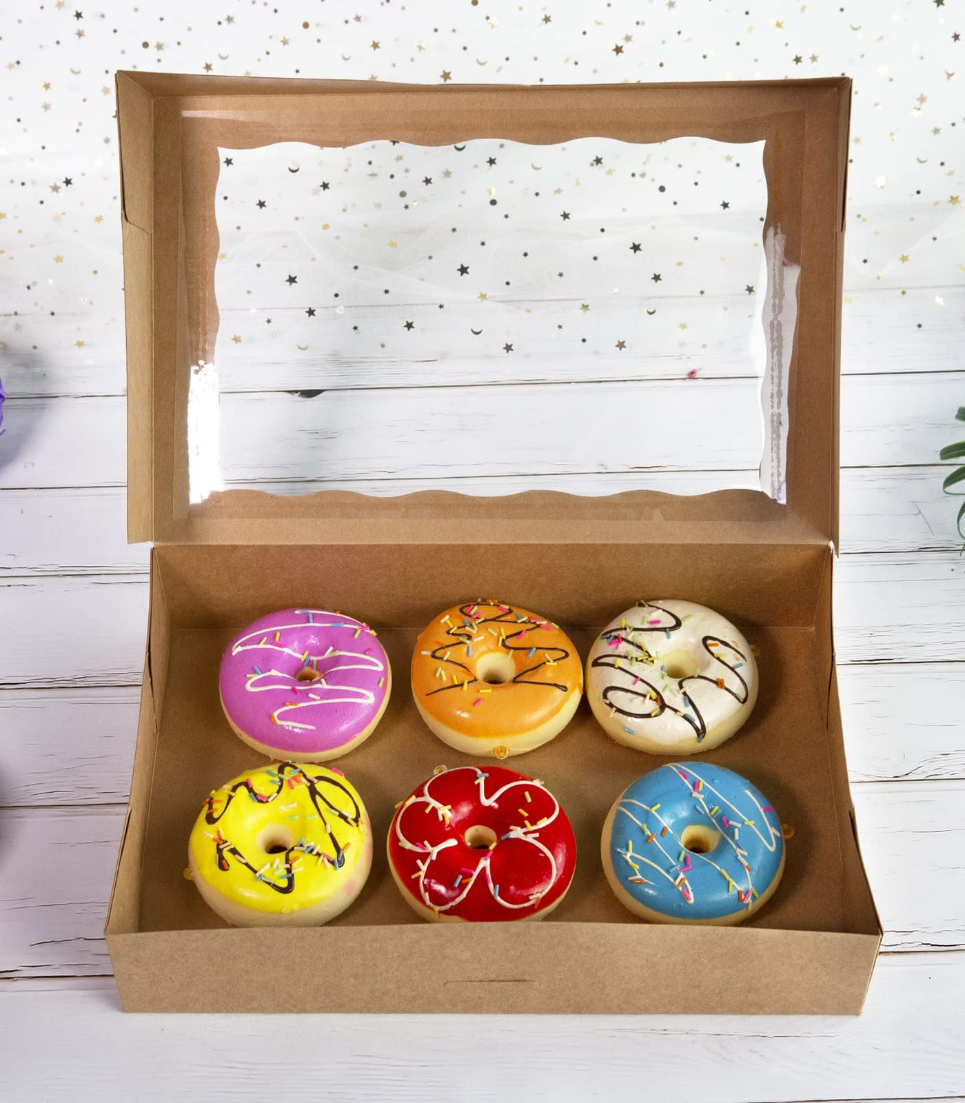 Brown Pastry Bakery Box 14x10x3inch,Large Donuts,Muffins,Cookies Boxes with PVC Window - Auto-Pop up Paper Box Nature Cardboard Take Out Container,Pack of 15 (Brown, 15)