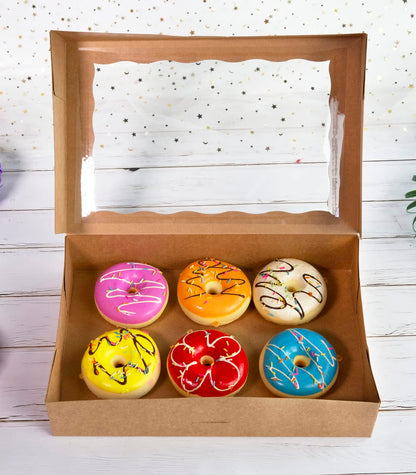 Brown Pastry Bakery Box 14x10x3inch,Large Donuts,Muffins,Cookies Boxes with PVC Window - Auto-Pop up Paper Box Nature Cardboard Take Out Container,Pack of 15 (Brown, 15)
