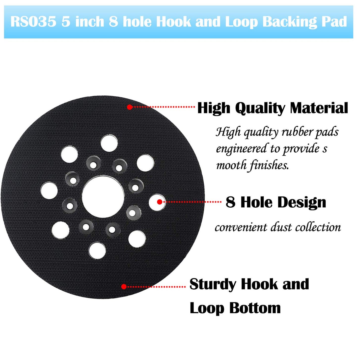 5 Inch Sander Pad Replacement Compatible with Bosch Orbital Sander ROS10 ROS20VS ROS20VSC ROS20VSK ROS20, 8 Hole Hook & Loop Sanding Backing Pad Compatible with Bosch RS035 & RS034(3 Pcs)