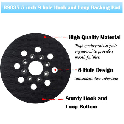 5 Inch Sander Pad Replacement Compatible with Bosch Orbital Sander ROS10 ROS20VS ROS20VSC ROS20VSK ROS20, 8 Hole Hook & Loop Sanding Backing Pad Compatible with Bosch RS035 & RS034(3 Pcs)