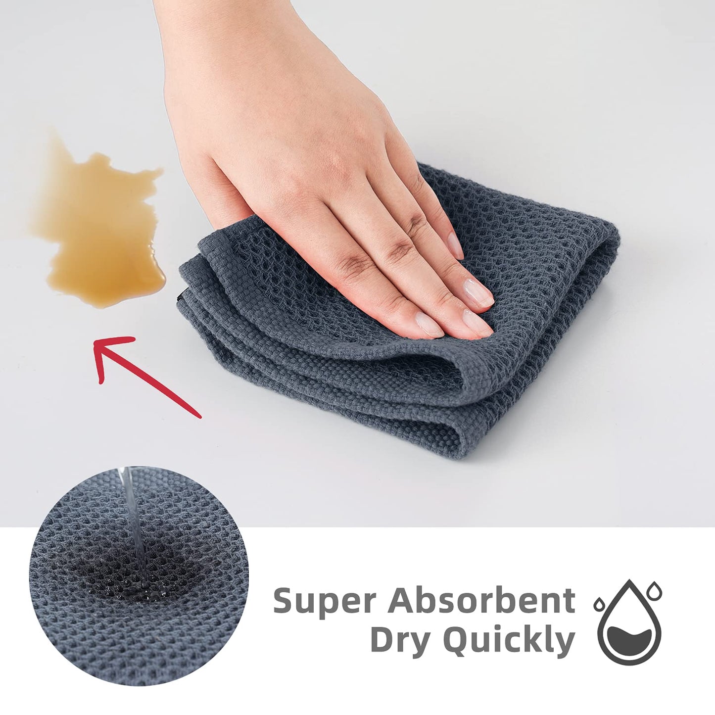 SFTXEY 100% Cotton Kitchen Dish Cloths, 10-Pack Waffle Weave Dish Towels, Ultra Soft Absorbent Quick Drying for Kitchen Towels Set Dish Rags, 12x12 Inches(Dark Gray)