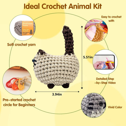 Zepiany Crochet Kit for Beginners, Crochet Cat Crafts for adults, Amigurumi Crochet Animals Craft Kit Crochet Set, Easy Christmas Gifts with Step-by-Step Video Tutorials, Hobbies for Adults Women