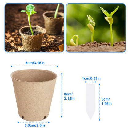 130 Pcs Peat Pots 8 cm, Seed Starting Pot with Drainage Holes, 3.15 Inch Round Seedling Nursery Box, Small Seed Starting Starter Tray Bulk, Garden Germination Container with Bonus 130 Plant Labels