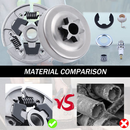 3/8" Sprocket Clutch Drum Kit for Stihl 017 018 MS170 MS180 021 023 025 MS210 MS230 MS250, ADEFOL Sprocket + Clutch Drum + Sprocket Bearing + Worm Gear + Washer + E-Clip + Spark Plug