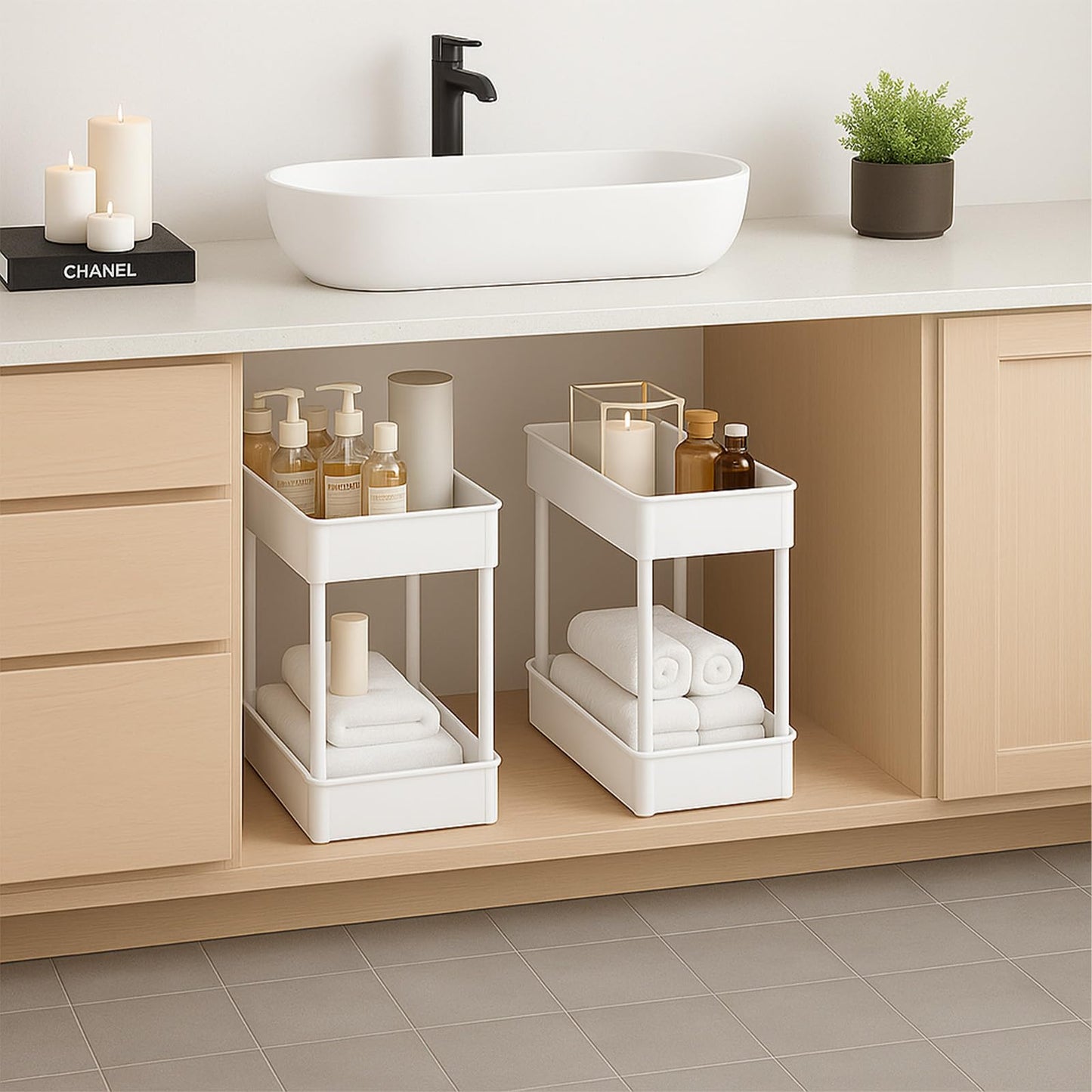 ShellKingdom 4 Tier Bathroom Storage Organizer, Slim Rolling Storage Cart for Narrow Space, Mobile Shelving Unit with Lockable Wheels and Hooks for Bathroom, Kitchen, Laundry Movable Shelf (White)