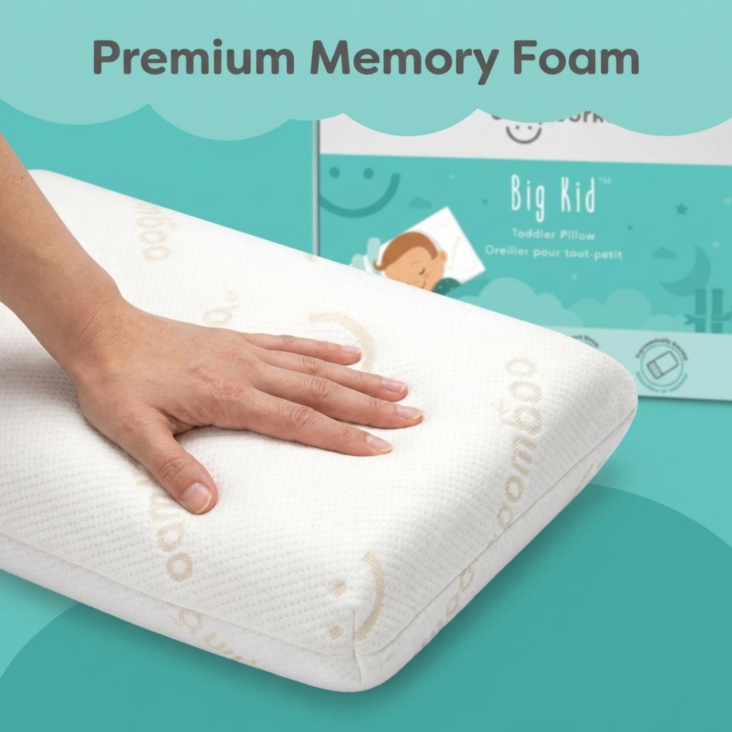 Baby Works Toddler Pillow - Soft, Supportive and Breathable Memory Foam with Hypoallergenic Bamboo Cover, Chiropractor Recommended, Washable and Removable Cover, Perfect for Cribs, Ages 12m+