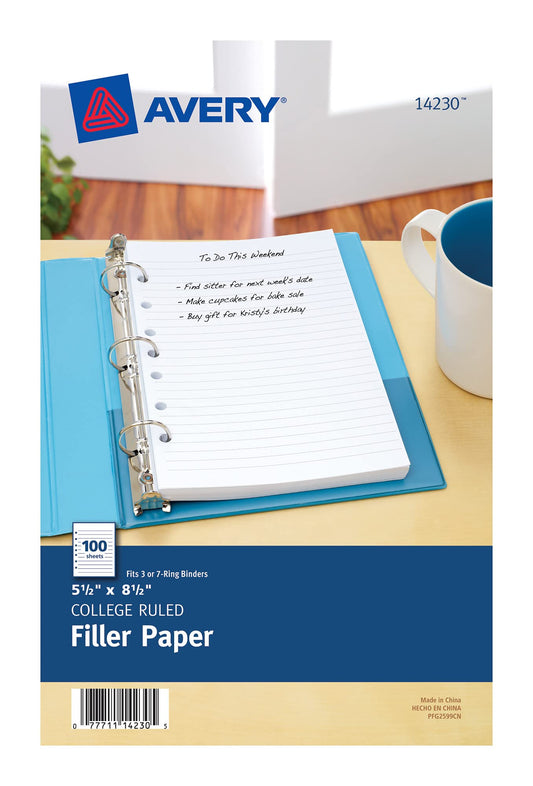 Avery Mini 5-1/2" x 8-1/2" Binder Filler Paper, Case Pack of 6 (14230)