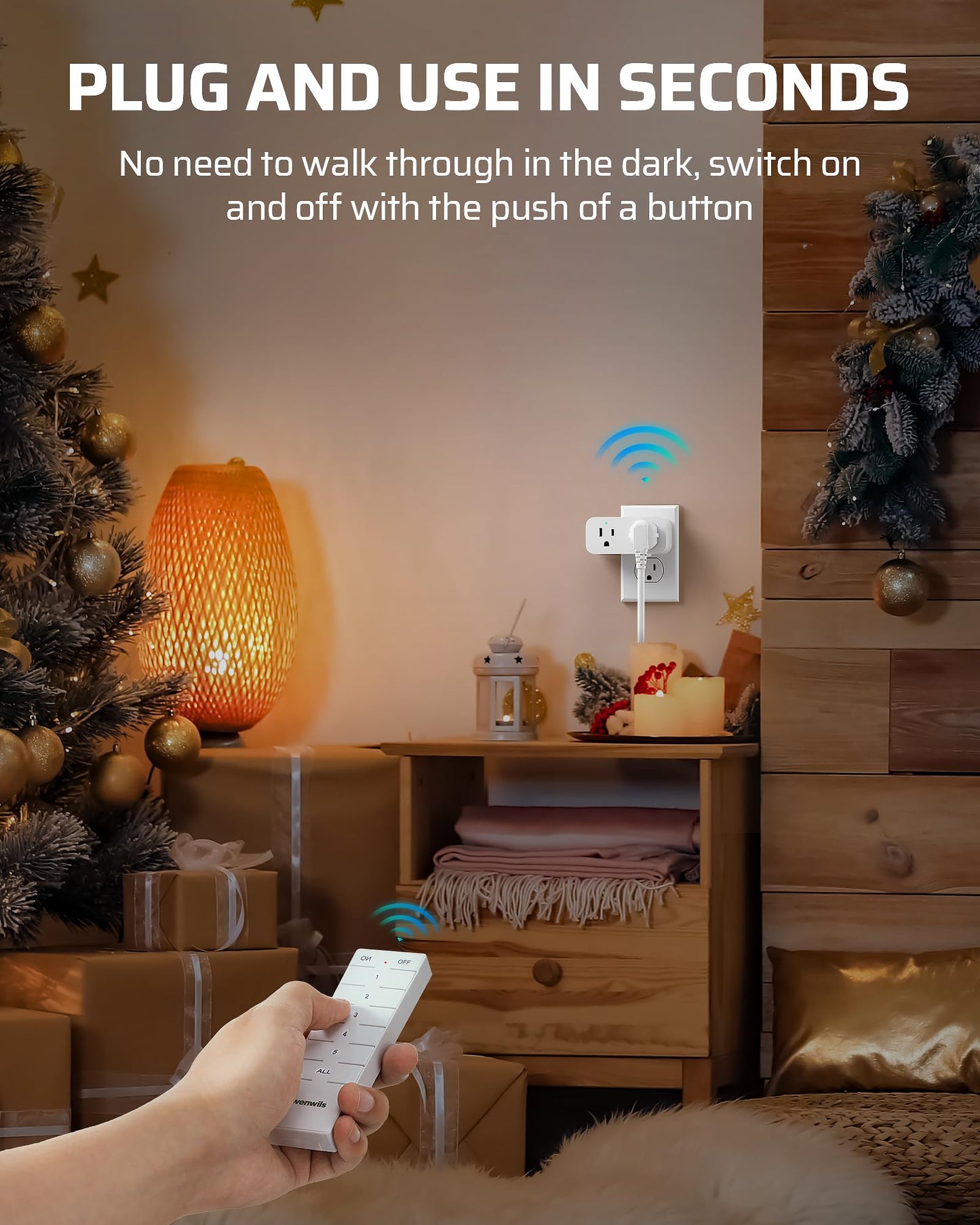 DEWENWILS Indoor Remote Control Outlet, 15A/1875W Remote Outlet 2 Pack, 4 Independent Control, 1 Main Control, 100FT Range, Remote Outlet Switch for Vacs, Lamp, Fan, Christmas Light White