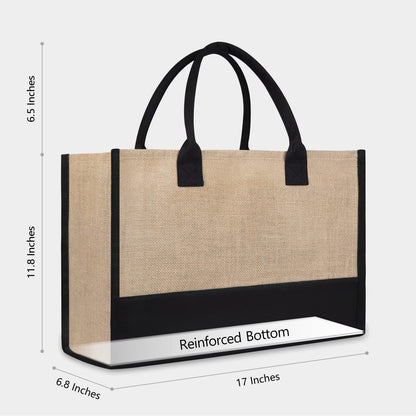 TOPDesign Personalized Initial Canvas Beach Bag, Monogrammed Gift Tote Bag for Women, Black & Brown, 17" x 11.8" x 7.8", J
