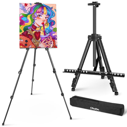 66" Artist Easel, Ohuhu Aluminum Field Easel Stand with Bag for Table-Top/Floor, Black Art Easels with Adjustable Height from 21" to 66" Back to School Art Supplies Great Gift for Student Children