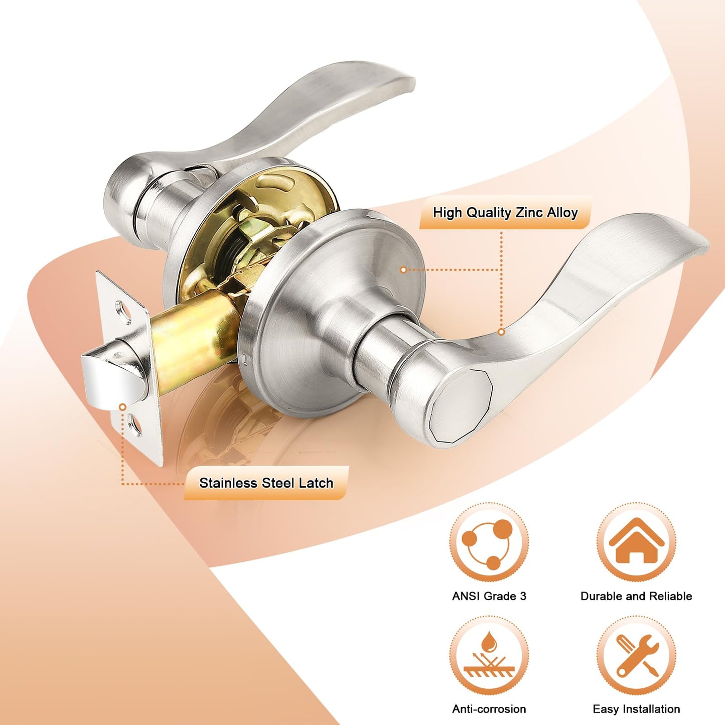 Probrico Interior Door Handles,Satin Nickel Passage Lever Door Handle for Closet Hallway Indoor Handles