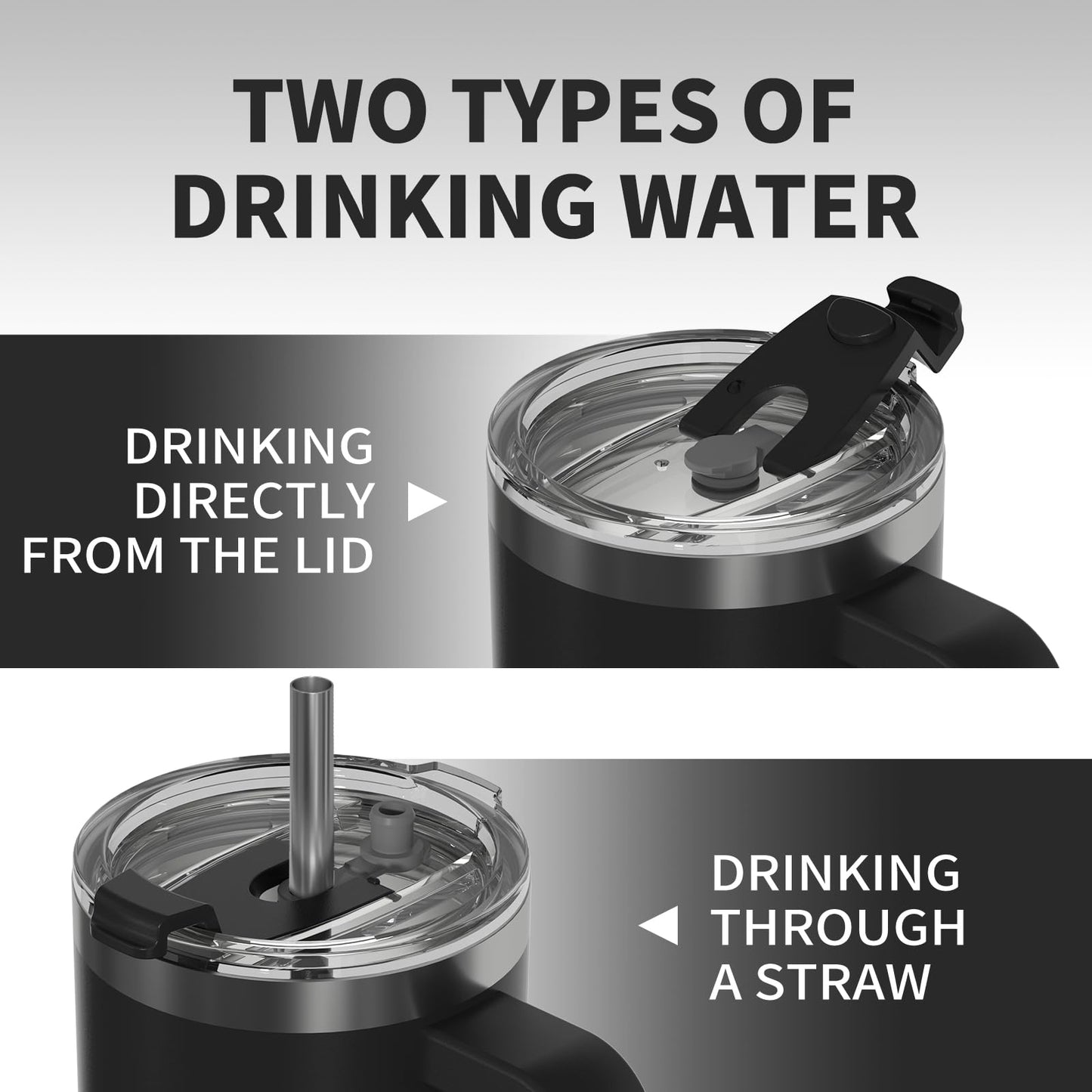 WATERSY 40 oz Tumbler with Handle,Tumbler with Lid and Straw,Double Wall Insulated Cup Stainless Steel Travel Mug(Cold for 34 Hours),Water Bottle for Iced Tea,Coffee,Cold Beverages(Black)