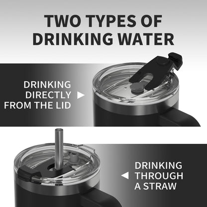 WATERSY 40 oz Tumbler with Handle,Tumbler with Lid and Straw,Double Wall Insulated Cup Stainless Steel Travel Mug(Cold for 34 Hours),Water Bottle for Iced Tea,Coffee,Cold Beverages(Black)