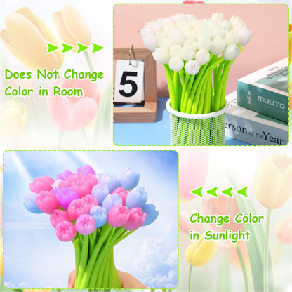 SANNIX Color Changing Tulip Flower Pens, 50 Pcs Novely Fun Tulip Gel Ink Pen Bulk for Birthday Party Favors Gift School Classroom Office Stationery Store Bags Filler