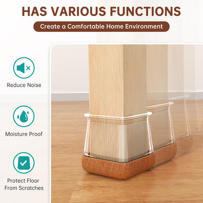32PCS Square Chair Leg Floor Protectors with Wrapped Felt, Chair Leg Covers for Hardwood Floors, Silicone Chair Feet Furniture Pads Floor Protectors, No Noise and No Scratches(L-Clear)