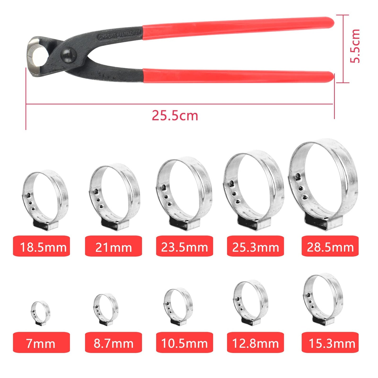 304 Stainless Steel Single Ear Hose Clamps - BeiLan 115Pcs 6-28.6mm Stepless Hose Clamps with Ear Clamp Pincer Cinch Rings Crimp Hoses Clamps Assortment Kit for Water Pipe Plumbing and Automotive Use