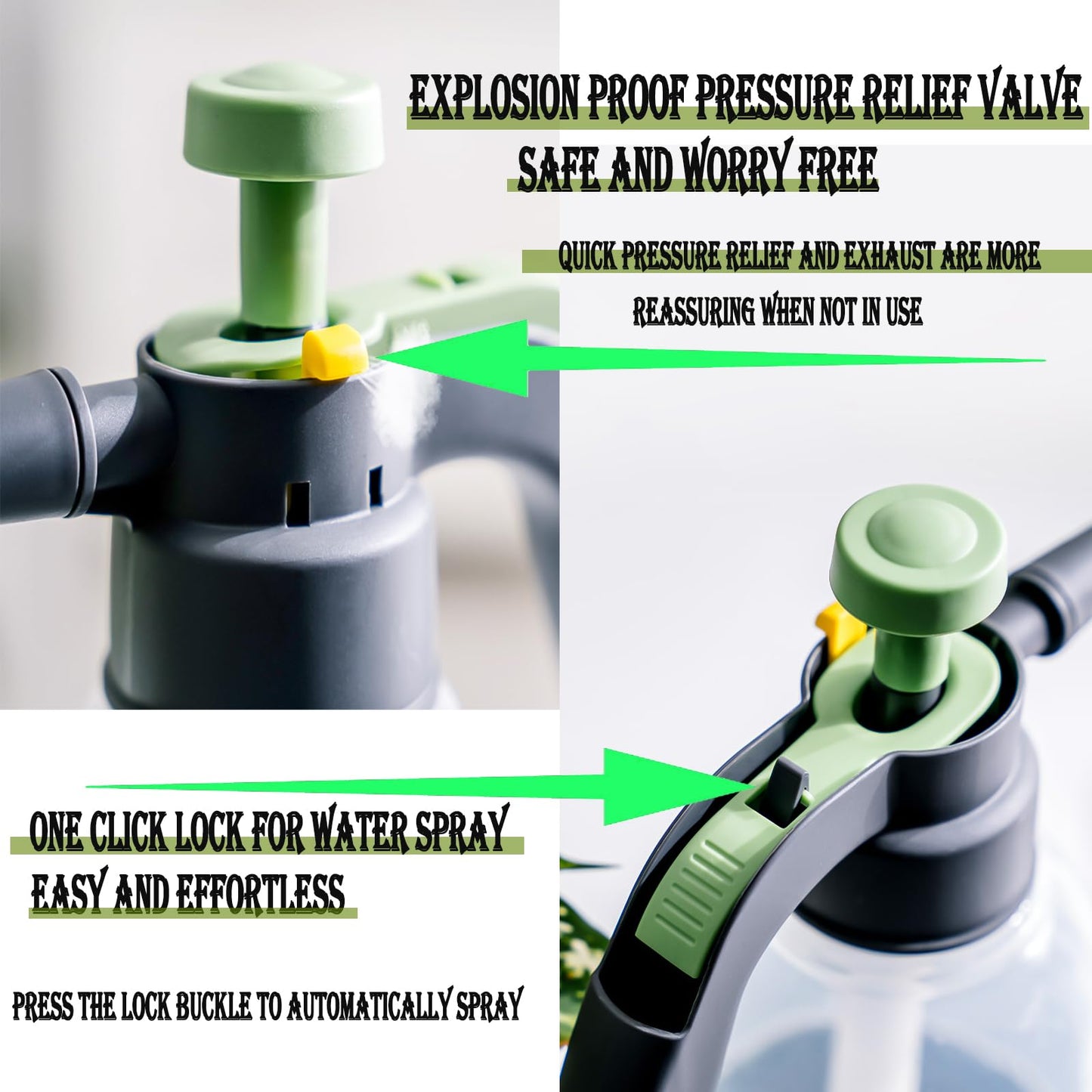 2L Plant Spray Bottle Pump Sprayer Plant Watering Can Hand-Held Misting Spray Bottle with Adjustable Nozzle (Green+Grey)