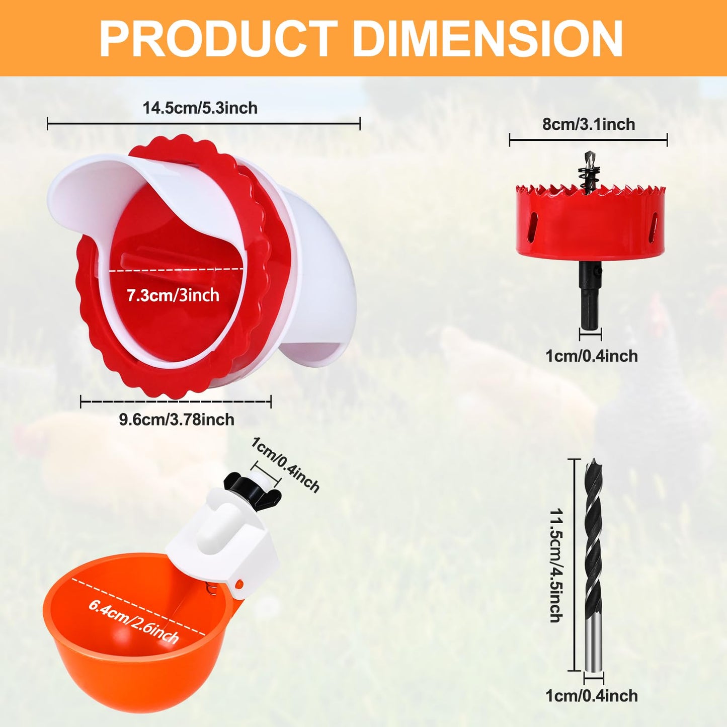 8PC Chicken Feeder & Waterer Combo Set - No Waste Automatic Poultry Feeders with Stopper Caps, 8 Ports & 8 Cups, Rodent-Proof Chick Waterer for Buckets, Chicken Coop Accessories,DIY Chicken Feeder