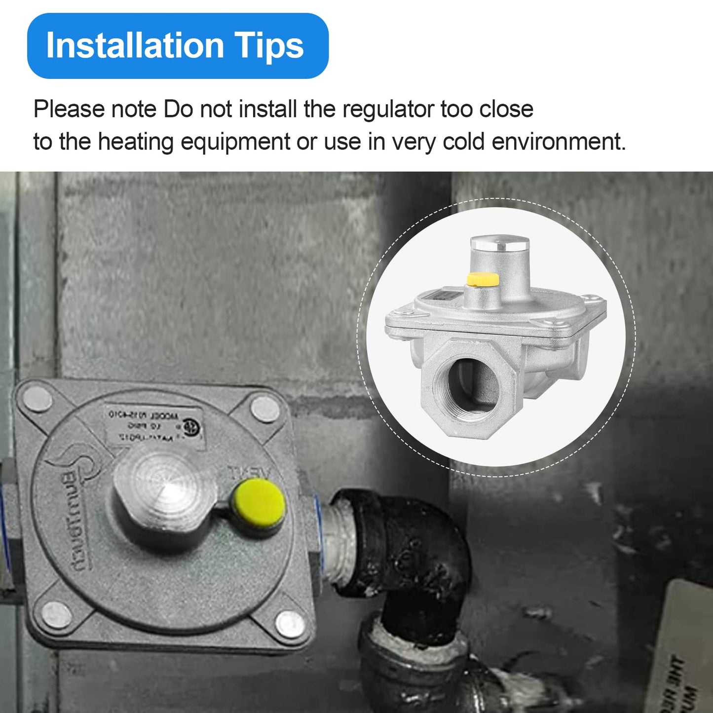 Catilon Natural Gas Pressure Regulator 3/4" FNPT, Gas Propane Pressure Regulator with 1/2 PSIG Inlet Pressure and 4"-10" WC Outlet, for LPG/NG Grill Regulator