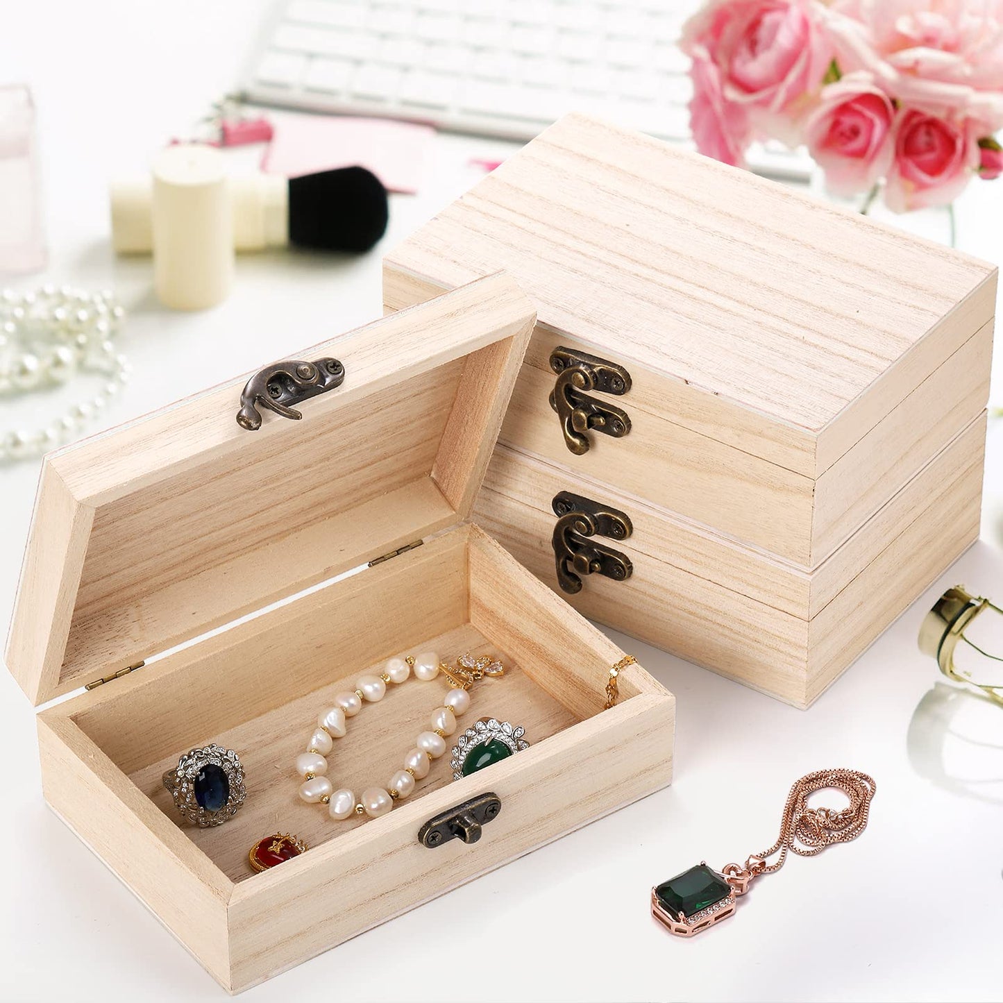 Yarlung 8 Pack Unfinished Wooden Boxes for Crafts, 6x4x2 Inch Small Keepsakes Box Jewelry Storage Unpainted DIY Gifts Box for Treasure Chest, Art Hobbies, Hinged Lid with Front Clasp