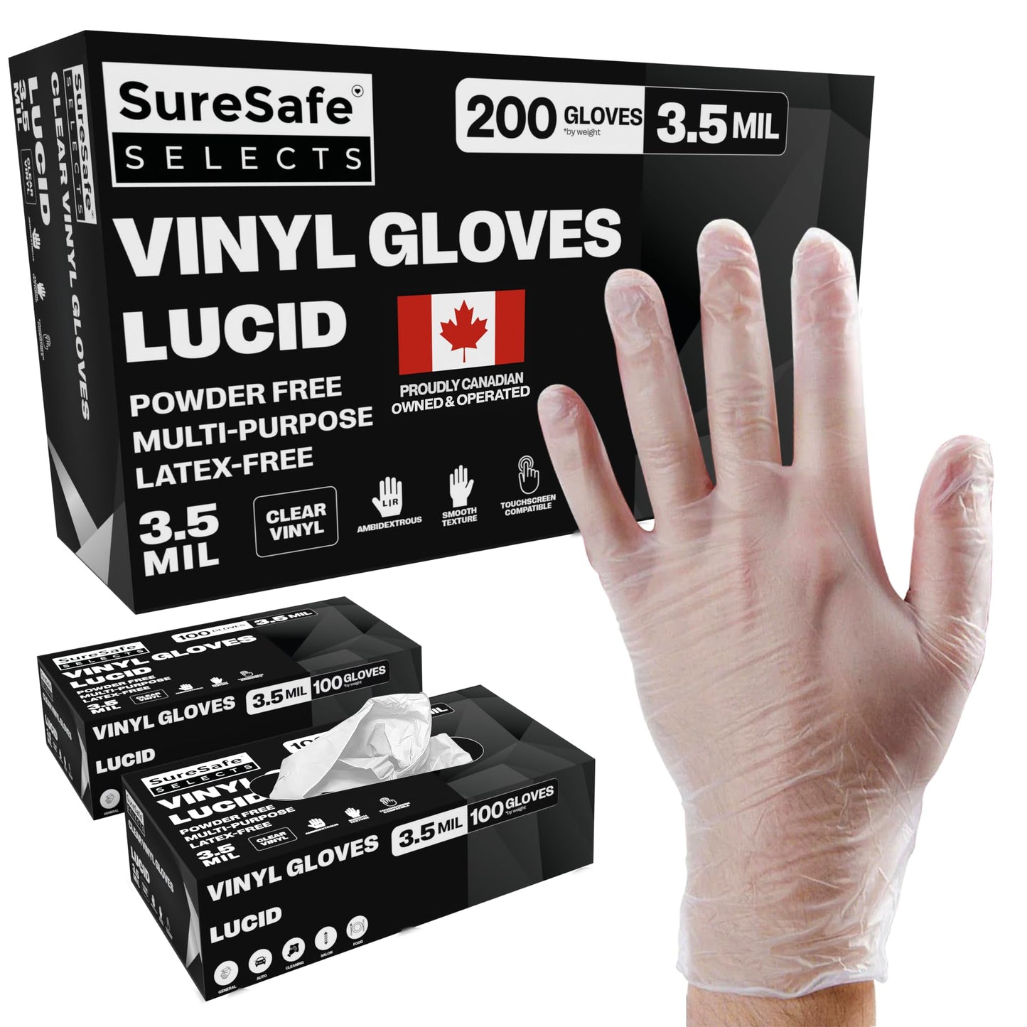 [200 Pack] SURESAFE 3.5 Mil Clear Vinyl Gloves Medium, Powder & Latex Free, Smooth & Comfortable, Gloves For Food Prep, Cooking, Gardening, Painter, Disposable