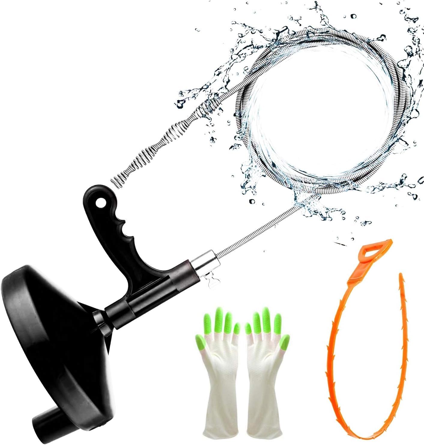 Plumbing Snake Drain Auger 25 Feet Pipe Snake Professional Drain Clog Remove Tool for Bathtub Drain, Kitchen Sink, Sewer, Comes with Gloves and 25 Inch Snake Hair Clog Remover