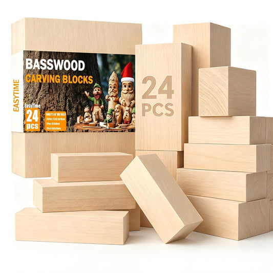 24PCS Basswood Carving Blocks for Craft: Whittling Wood Blocks Wood Carving Kit with 3 Different Sizes, Soft Woodworking Blanks and Easy to Use - Hobby DIY Gift for Beginners Adults
