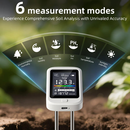 6-in-1 Soil Test Kit for Gardening Deals,2026 Rechargeable Digital pH Meter/Temperature/Sunlight/Fertility/Environmental and Soil Moisture Meter with LCD Display for Indoor/Outdoor Plants